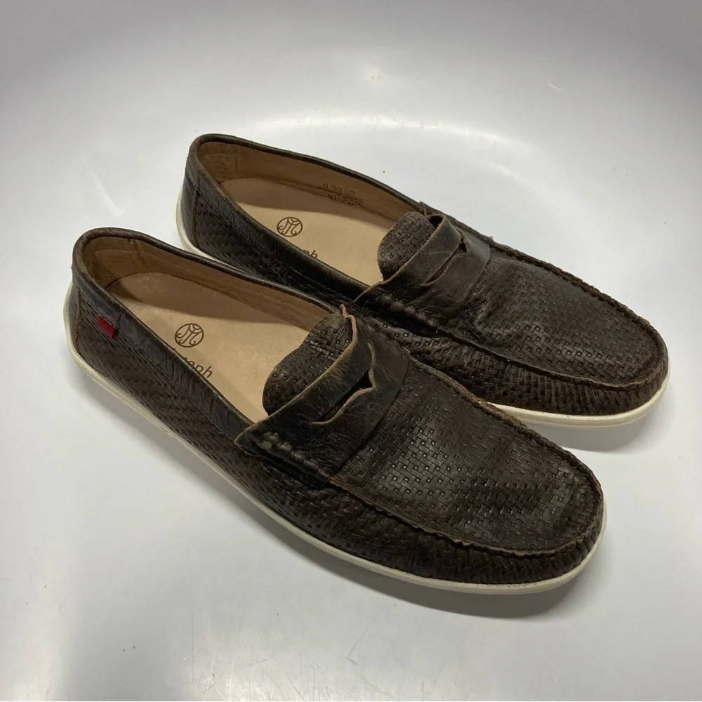 Marc Joseph‎ brown basket weave embossed leather loafers size 10.5